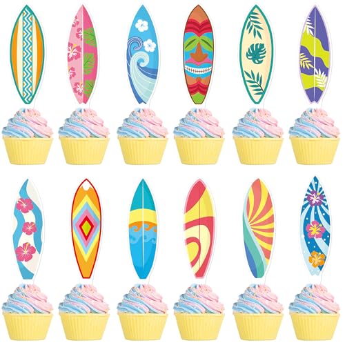 Ercadio 36Pcs Surfboard Cupcake Toppers Surfboard Beach Cake Decorations Picks Surfboard Mini Accents for Swimming Pool Summer Beach Party Luau Birthday Baby Shower Party Supplies