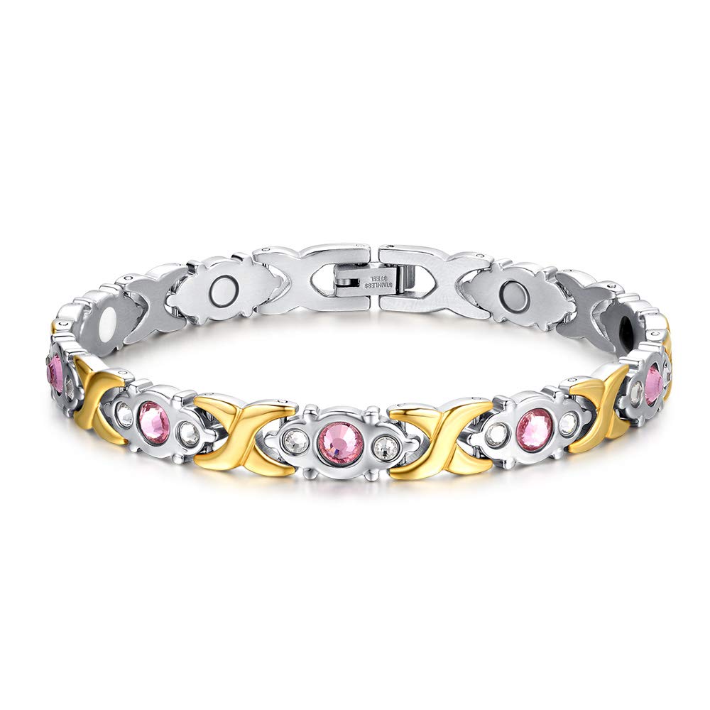 S Chaninely Womens Titanium Stainless Steel Magnetic Bracelet With Rhinestone(Silver+Gold) (B087YPNW7Q) Amazon Price History, Amazon Price Tracker