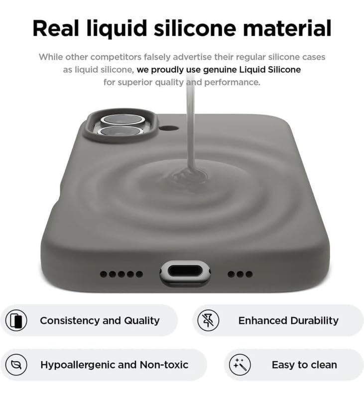Image of Premium Liquid Silicone Case for iPhone 16 Plus - Slim Full Body Protective Back Cover with Soft Microfiber Lining, Anti-Slip Grip Scratch Resistant Phone Case (Dark-Grey)