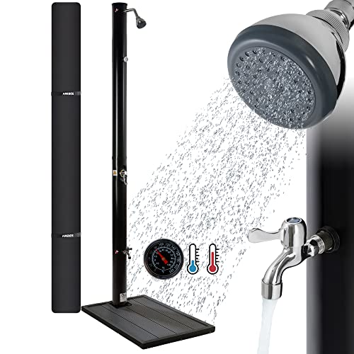 AREBOS Doccia Solare 20L ed Elemento a Pavimento | con termometro Integrato e Doccia per i Piedi | incl.Copertina | Doccia per Il Giardino | Temperatura dell'Acqua Fino a 60°C