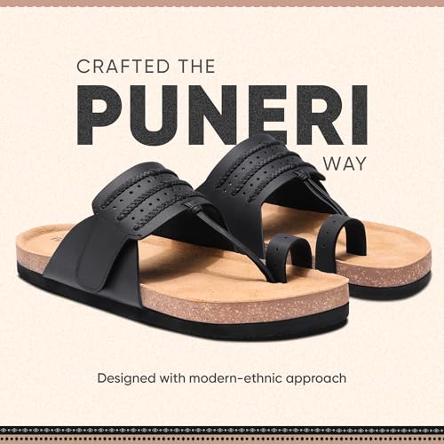 Image of Frido Puneri Chappal for Men | Available in 2 Options- Arch Support & Without Arch | Traditional Indian Leather Sandals with Memory Foam, Wide Toe Box & Zero Drop Design | Adjustable Ethnic Footwear