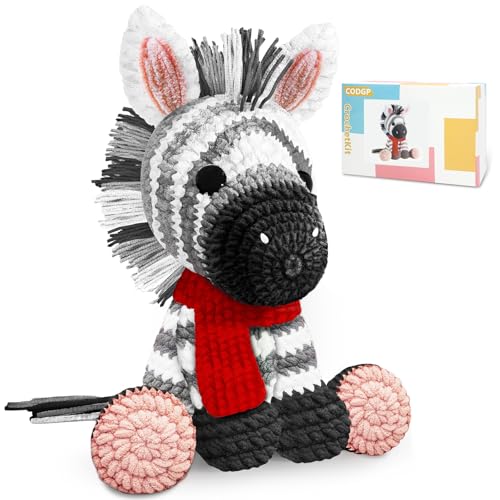Image of CODGP Crochet Kit for Beginners, 11.8-Inch Zebra Crochet Kit for Adults | Crochet Starter Kit Gift, Animal Amigurumi Kit, Durable Chenille Yarn, Full Supplies, Step-by-Step Videos, for Crochet Lovers