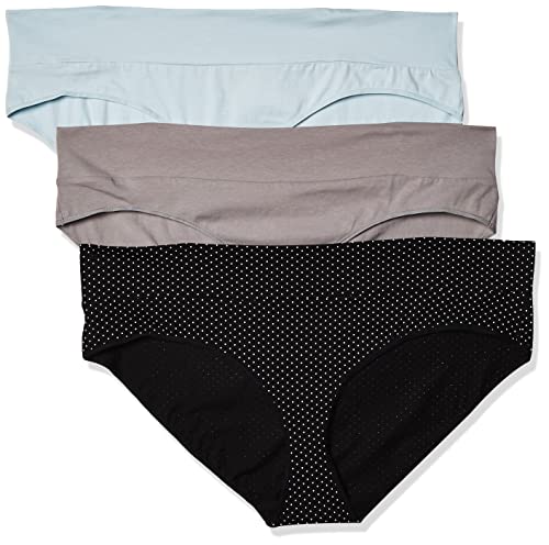 Motherhood Maternity Women's Maternity 3 Pack Fold Over Brief Panties, Flat Grey, Plein air, B/W Dot, Small