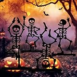 Geelin 4 Pcs Metal Halloween Yard Signs Black Skeleton Garden Metal Stakes Gothic Scary Outdoor Decorations for Trick or Treat Lawn Cemetery Decor Props, 15.75 Inches