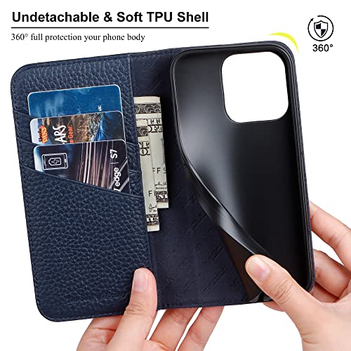 VISOUL Pebbled Leather Case with Card Holder for iPhone 14 Pro Wallet Case for Men Women, Magnetic Kickstand Flip Folio Case with RFID Blocking Compatible with iPhone 14 Pro (6.1