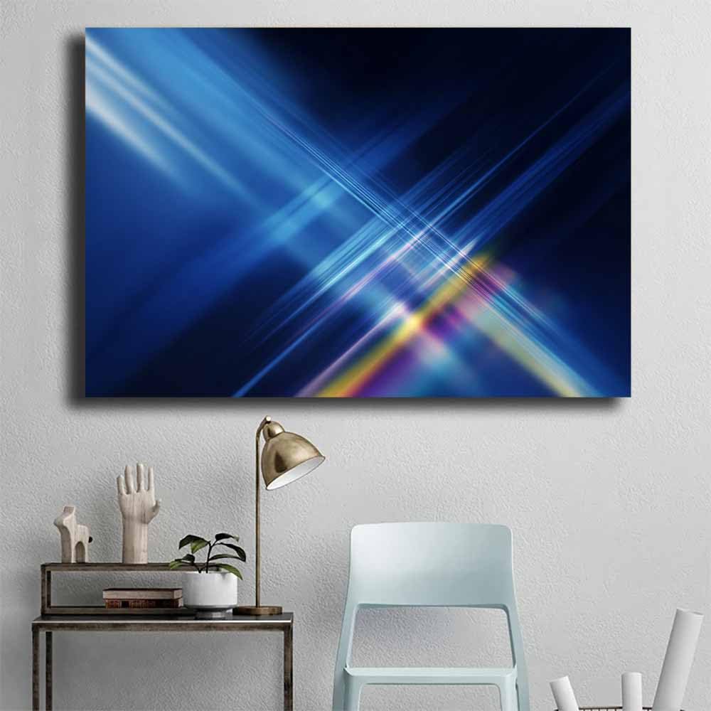 WUFIEA Ogólny abstrakcyjny obraz na płótnie niebieska linia przecięcie do salonu sypialni biura dekoracja (niebieski 65) - 40 x 60 cm oprawiony