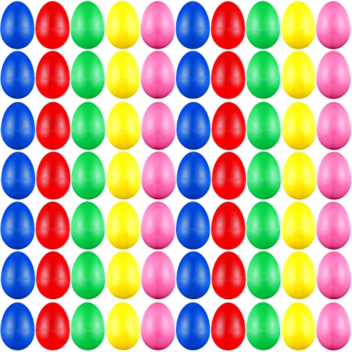 Yeshone 100 Pieces Egg Shakers Bulk Musical Instruments Percussion Maracas Egg for Kids Toys Plastic Shaker for Learning DIY Painting Classroom Music Rhythm(5 Color)