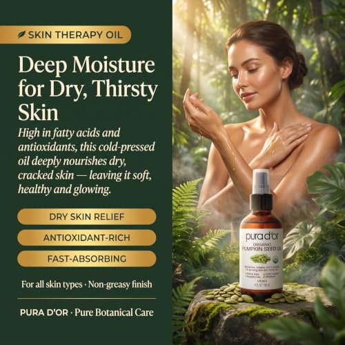 PURA D'OR ORGANIC Pumpkin Seed Oil Pure Cold-Pressed Moisturizer, 4oz | Hydrating Facial Oil, USDA Certified, After-Shower Hydration, Skin, Hair, Hexane-Free, Unscented, Fast-Absorbing, DIY Beauty - image 3