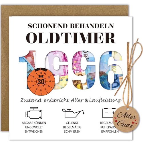 WenmthG Geldgeschenke Geburtstag 30 mit Umschlag, Karte 30 Geburtstag Mann - Lustig Geschenke zum 30 Geburtstag Mann - Schonend Behandeln 1996 Oldtimer