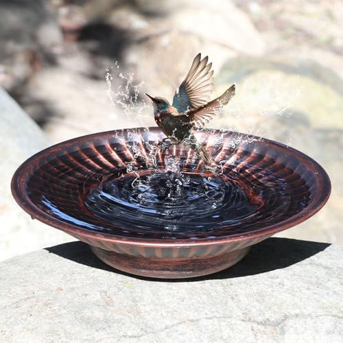 AIHAOKAN 12.3' Solar Fountain Bird Bath for Outside, Metal Solar Bird Bath Fountains, Bird Bath Bubbler for Garden Patio Decor (Copper)