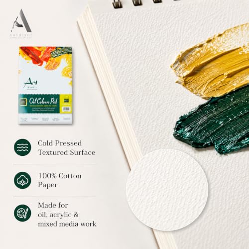 Image of ArtRight A4 Oil Painting Paper Pad - 230 GSM, 100% Cotton, Cold Pressed, 24 Sheets - Ideal for Oil, Acrylic & Mixed Media Art, Textured Acid-Free Art Paper for Artists
