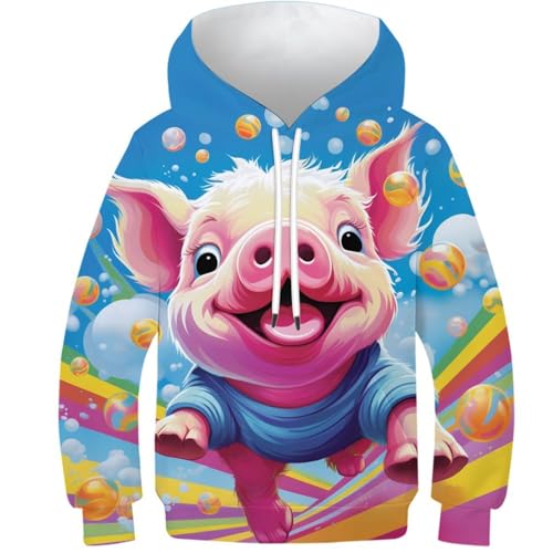 Sweat-shirt enfant imprimé cochon poches à cordon et peluche