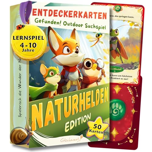 50 Entdeckerkarten für Kinder | Finde es Suchspiel – Lernspiel & Geschenk 4 Jahre | Outdoor Spiele für Kinder | Schatzsuche & Gefunden Outdoor Suchspiel | Spiele ab 4, 5, 6, 7, 8 Jahre | Camping Spiel