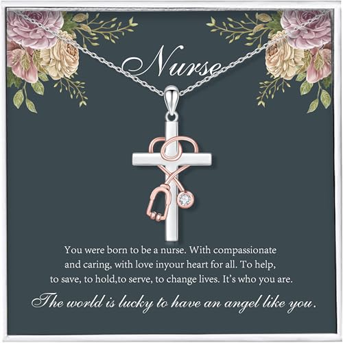 Nurse Gifts for Women - Sterling Silver Stethoscope Cross Necklace Nurse Doctor Student Graduation Gift for Medical Student