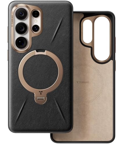 Image of TORRAS Q3 VegSkin Original Imported S26 Ultra Case, 360 Magnetic Stand, MagSafe Compatible, Mil-Grade Drop Tested, Organic Silicone Leather Galaxy S26 Ultra Back Cover, Midnight Black