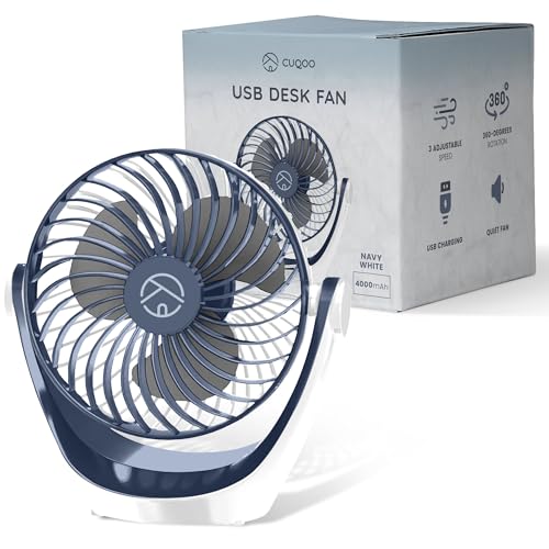 CUQOO Potente ventilador de escritorio USB – Mini ventilador giratorio de 360° con 3 ajustes de velocidad, potente, silencioso, ligero y compacto para escritorio, hogar, oficina y viajes, azul