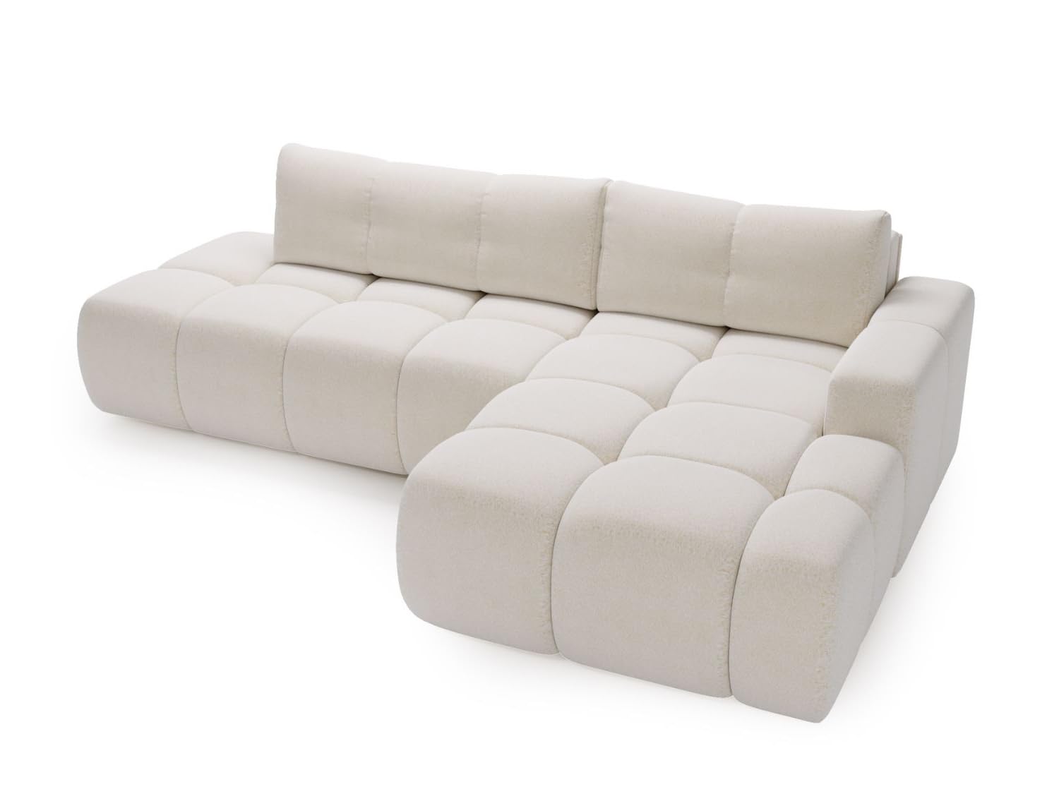 GRAINGOLD Montero L Ecksofa modern mit Bettfunktion, 280x177 cm, L-Form Sofa, Schlafcouch für Wohnzimmer, Bouclé-Stoff, 3-Sitzer Eckcouch, Ecksofa mit Bettkasten (Weiß, Rechts)