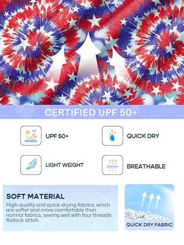 Image of BesserBay Girls 4th of July Elastic Waist Beach Swim Shorts American Flag Trunks with Pockets 5-14 Years