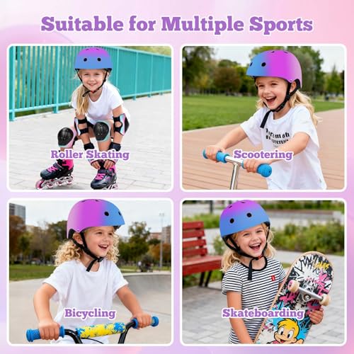 Image of Kids Bike Helmet Set Adjustable for Children, Boys, Girls and Teenagers Aged 3-14 Years Includes Elbow, Knee, Wrist Guards Children's Helmet Protection Set for Bikes SkateboardsRollerskates