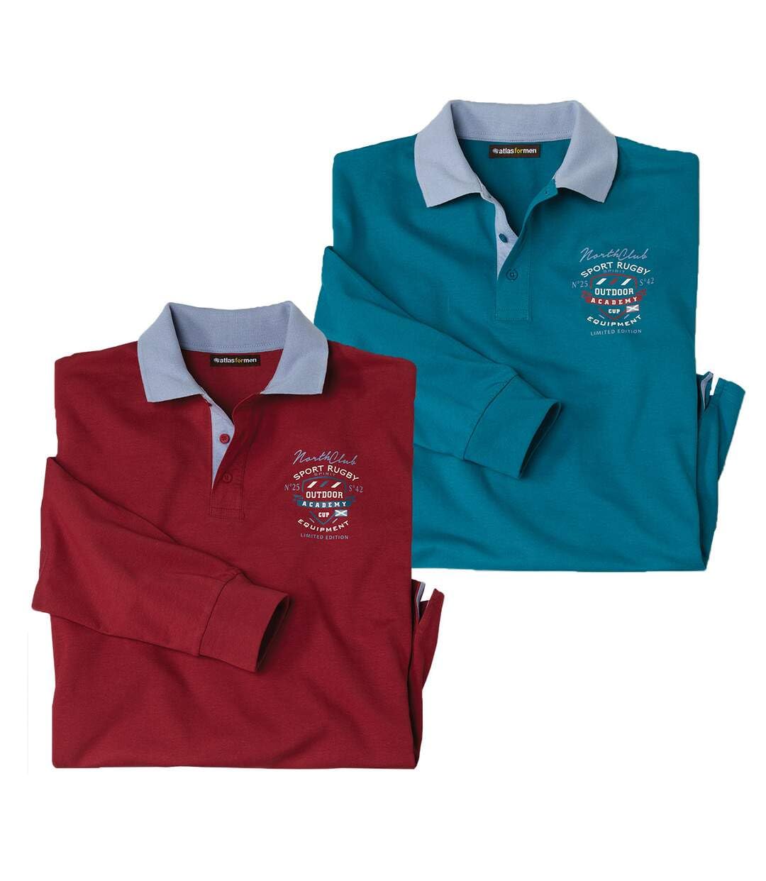 ATLAS FOR MEN - Pack of 2 Rugby-Style Polo Shirts - 4XL Burgundy, Blue