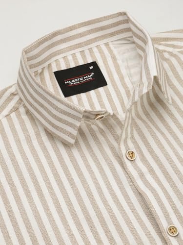 Image of Majestic Man Men's Pure Cotton Striped Half Sleeve Regular Fit Shirt