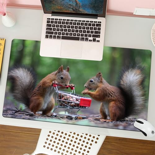 MESHIZIY Mauspad (400 × 900 MM) Verlängertes großes Mauspad Schreibtischauflage, rutschfeste Gummibasis, Gaming-Mauspad XLEin Paar Eichhörnchen fressen Nüsse aus dem kleinen Wagen