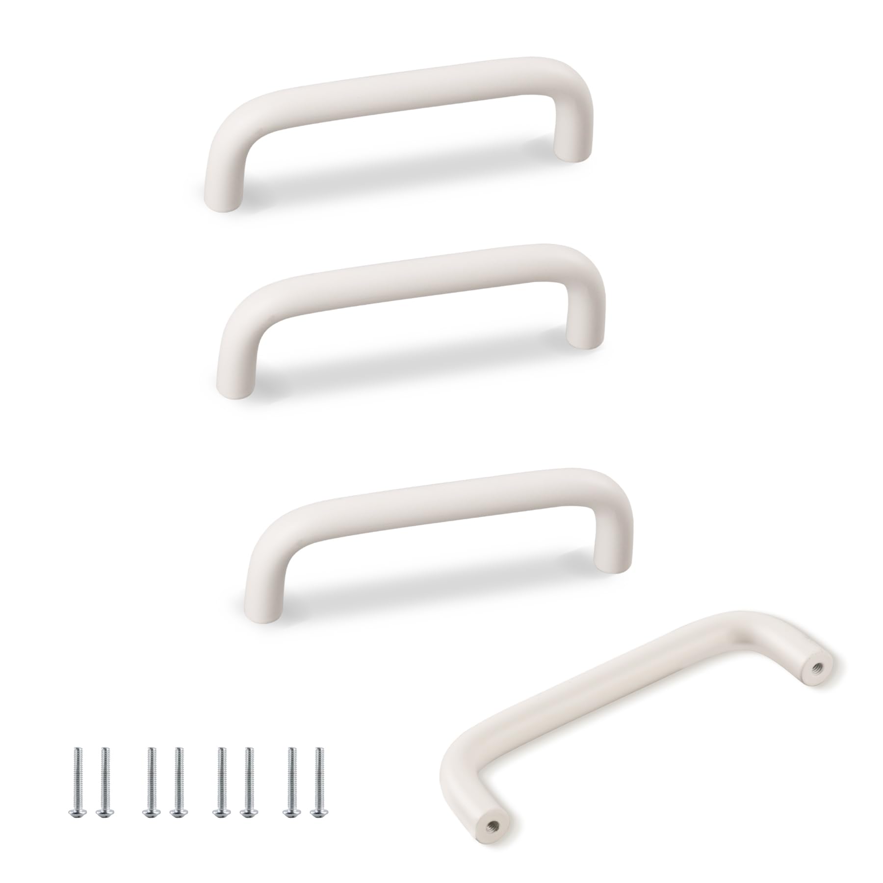 Tycoonest 4-Piece Set: Curved Ivory White Drawer Pulls for Cabinet, Wardrobe & Dresser - Includes 8 Mounting Screws, Elegant Touch Modern Handles - Hole Spacing 96mm