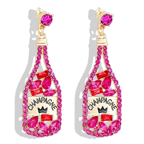 Cinco De Mayo Outfit Shirts for Women Margarita Tequila Earrings Crystal Beaded Champagne Bottle Wine Glass Dangle Earrings Mexican Holiday Party Celebration Outfit Accessories Jewelry Gifts
