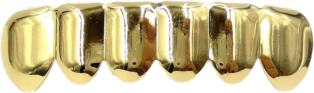 Gold Shining Grillz Teeth Caps - Gold Plated Hiphop Tooth, Tooth Caps Party For Cosplay Costumes, Portable Christmas Mouth Grillz Gifts, Copper Gold Tooth Caps Dental Grills Body Jewelry 5g