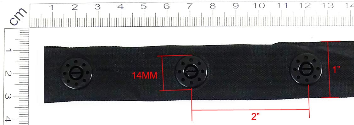 5 Yards Plastic Snap Button Large Jumbo Size Polyester Tape Hook & Eye Zipper Popper Press Stud Fastener - Black
