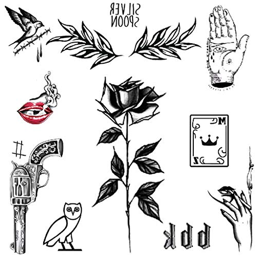 CARGEN 12 Sheets Black Skull Temporary Tattoo for Men Women Water transfer Chest Tattoos on Back Shoulder Body Art Tattoos Sticker for Adults Party Show