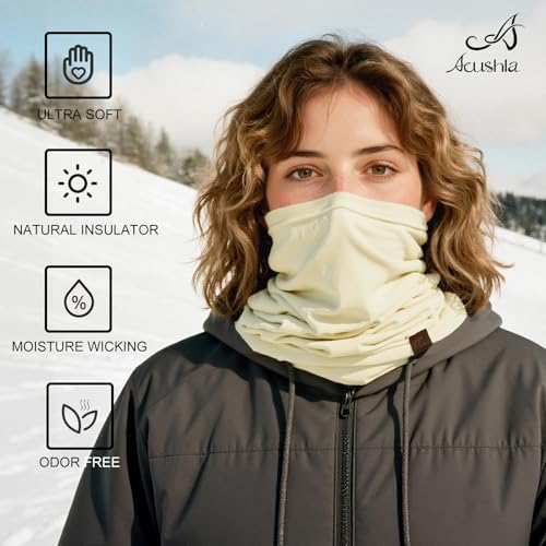 Image of ACUSHLA 100% Merino Wool Neck Gaiter Men Women Winter Ski Face Mask Scarf