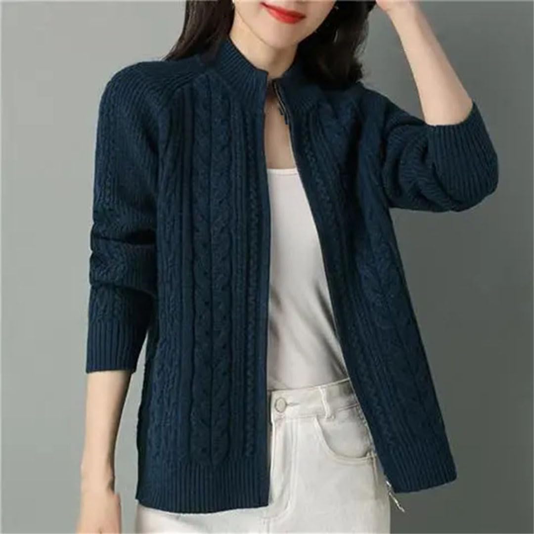 Chaqueta Tipo Cárdigan De Punto con Cremallera Y Cuello Alto para Mujer, Cárdigans De Manga Larga, Suéter Grueso