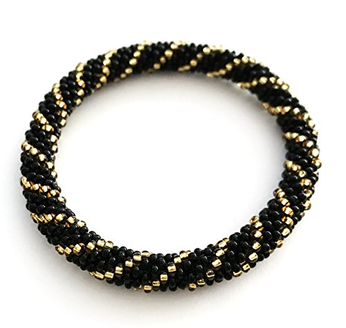WigsPedia Crochet Glass Seed Bead Nepal Boho Bracelet - Black Gold
