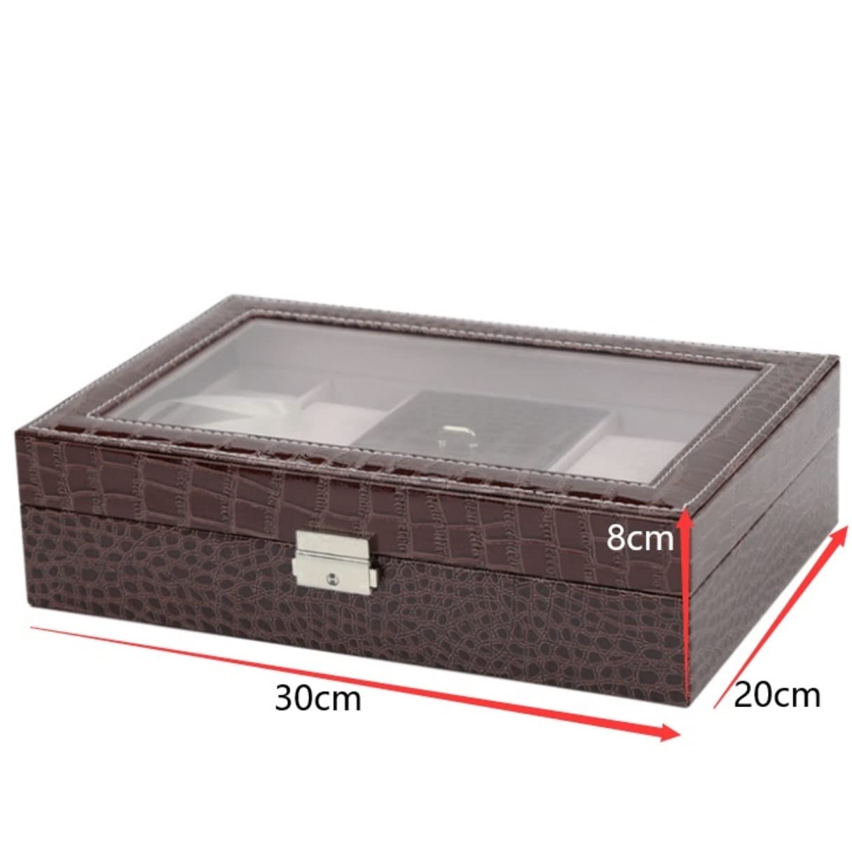 Uhrenbox, Uhrengehäuse, Uhren-Display-Organizer, Elegantes Krokodilmuster, Schmuckschatulle, 8 Fächer, Uhren-Organizer, transparente obere Schublade, Uhrenbox, Schmuck-Aufbewahrungsbox