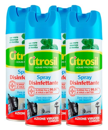 Citrosil Home Protection Spray desinfectante con verdaderas esencias de menta, elimina gérmenes y bacterias, cero manchas en los tejidos, elimina malos olores, 300 ml x 4 unidades