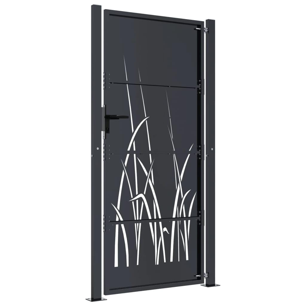 ShGaxin Puerta de jardín Acero Gris Antracita diseño Hierba 105x205 cm, Puertas para Jardin, Puertas De Exterior, Valla Jardín, Rejas para Puertas De Entrada