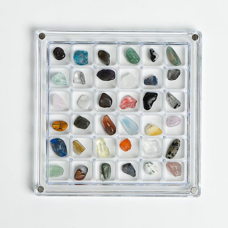 NEONWE Natural Crystals and Rock Collection Kit, 36 Pieces with Acrylic Display Box, Healing Gemstones for Chakra, Reiki