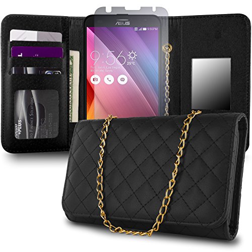 Asus ZenFone 2 Laser 5.5" Wallet Case, CoverON [ClutchCase Series] Phone Cover Purse + Screen Protector + Mirror Carrying Case for Asus ZenFone 2 Laser 5.5" - Black