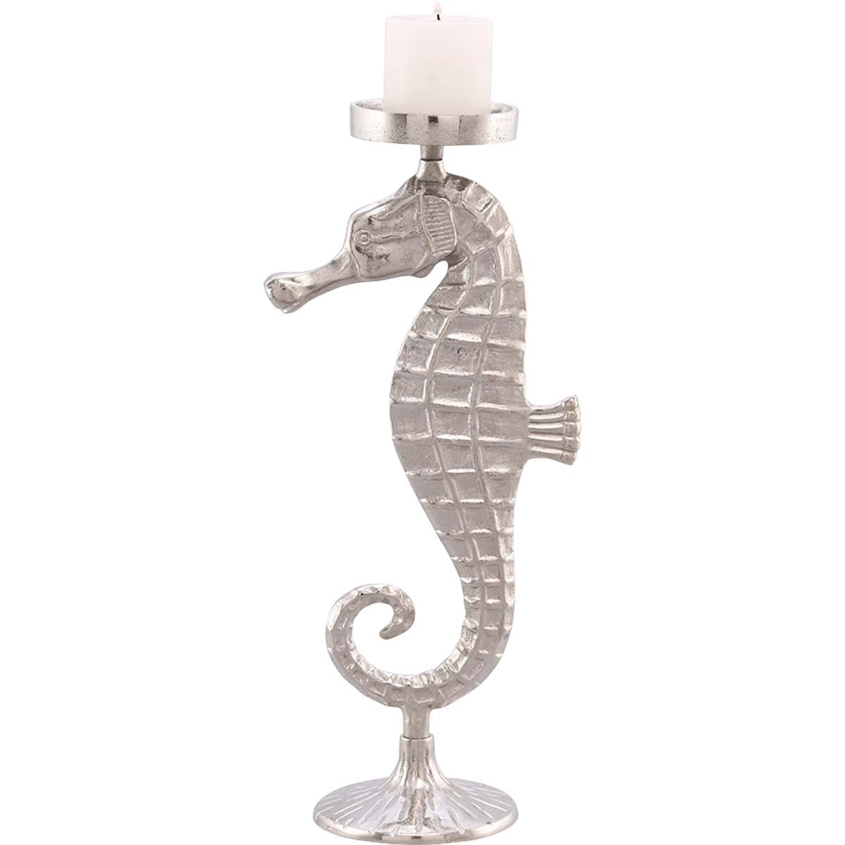 Silver Seahorse Pillar Candleholder - Large