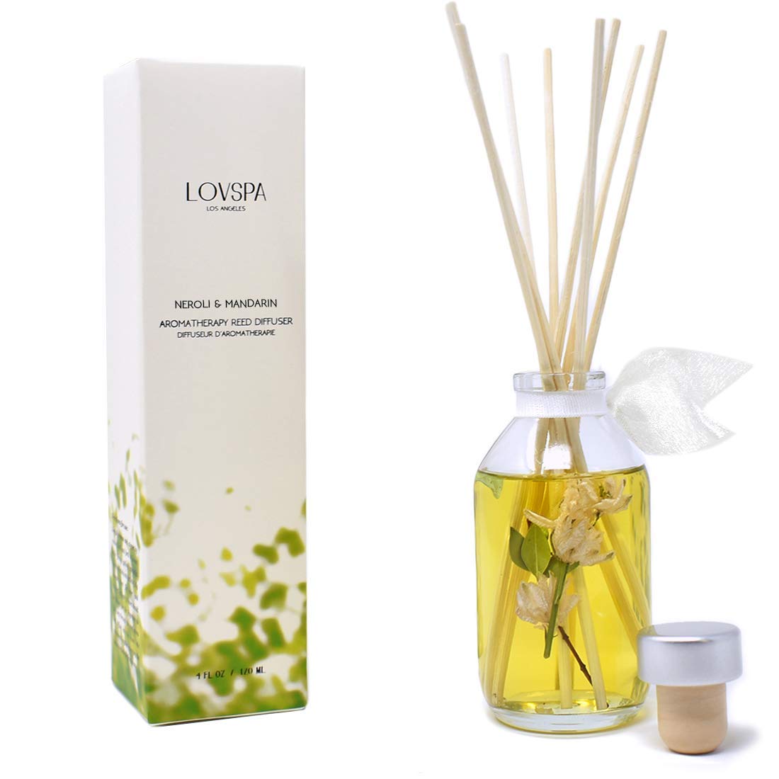 LOVSPANeroli & Mandarin Reed Diffuser Set | Home Fragrance Made with Essential Oils & Natural Botanicals | Orange Blossom, Lemon, Iris & Petitgrain l Home Decor & Housewarming Gift Idea