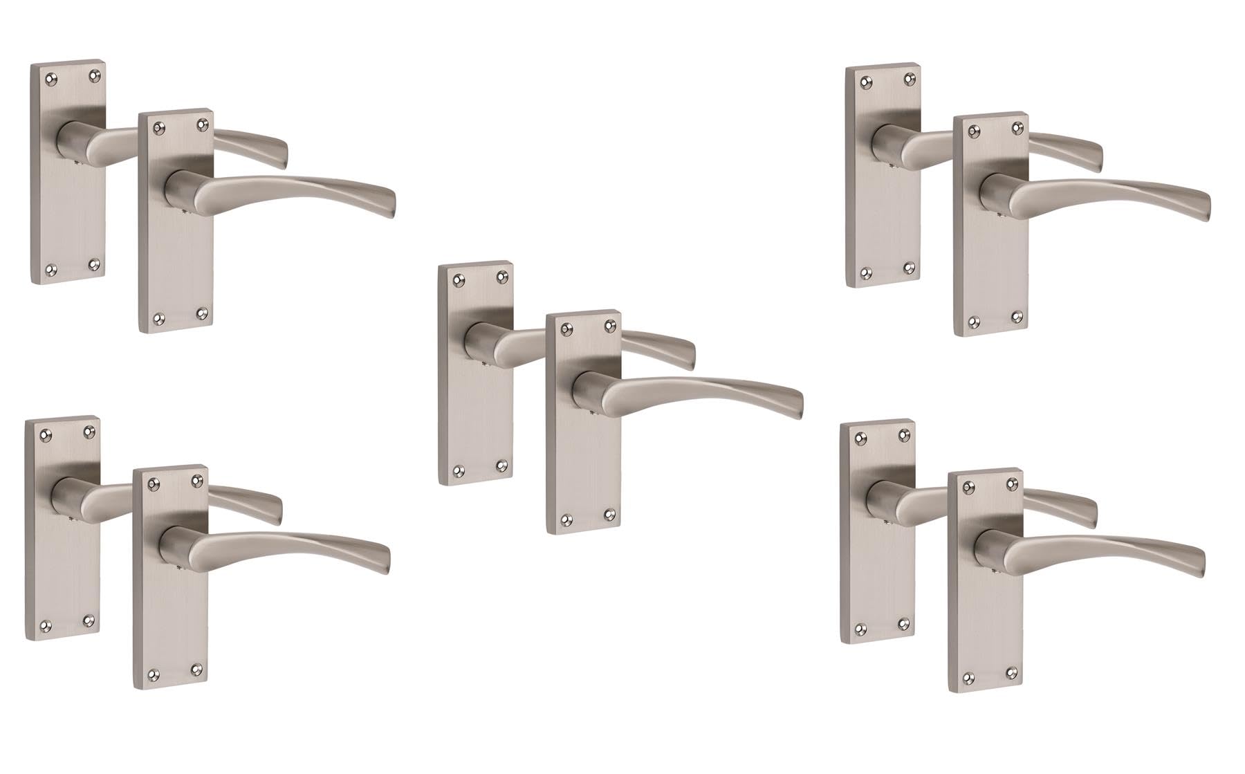 Golden Grace 5 Pairs Victorian Astrid Scroll Interior Door Handle Satin Nickel Finish 120 x 40mm