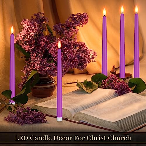 Image of Macarrie 24 Packs Flameless Taper Candles Battery Operated Fake 11 Inch Long Candle Light LED Flameless Candlesticks Flickering Tapered for Wedding, Halloween, Christmas(Purple)