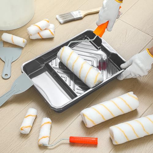 Qilery 31 Pcs Paint Roller Kit with Extension Pole Roller Include Paint Rollers and Brush Holder Tray with Disposable Liners Angled Brush Cleaning Knives for Home Improvement Supplies (4 Inch,9 Inch) - Image 5
