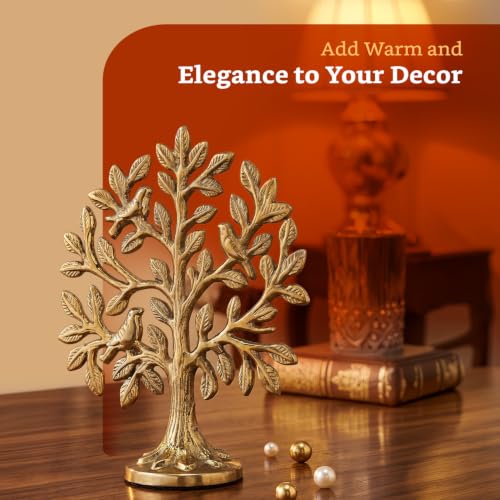 Image of Amazon Brand - Solimo Brass Kalpvriksh Tree with Birds Showpiece | Tree of Life Table Decor | Vastu & Feng Shui Home Decor | Brass Decorative Idol for Home, Office & Puja | Good Luck Gift