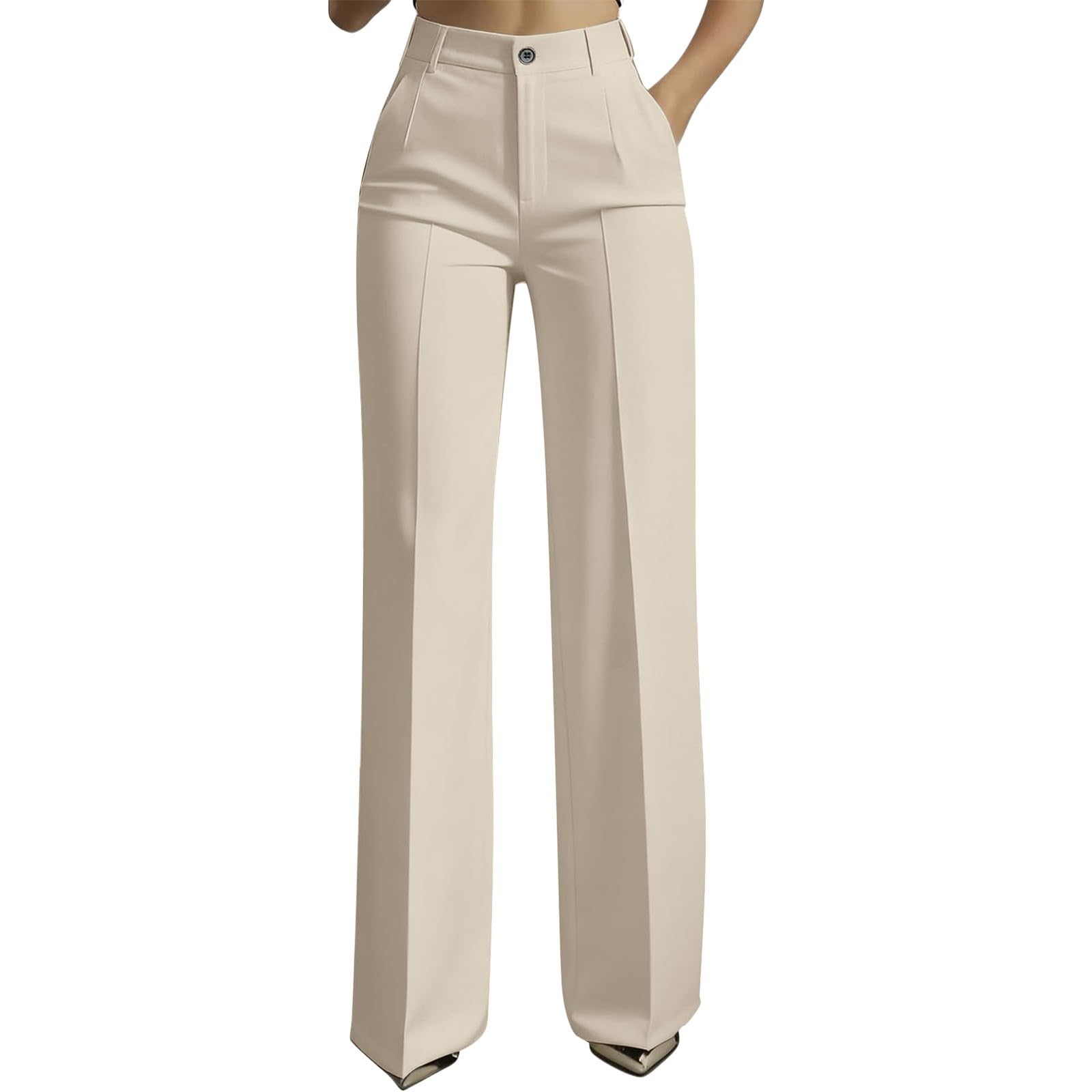 Pantaloni Donna Leggeri Eleganti Estivi Comodi Larghi Casual Elastico Vita Alta Solido Sciolto Pantaloni da Completo Spiaggia Leggeri di Bottoni con Tasche Curvy Tinta Unita Pantalone