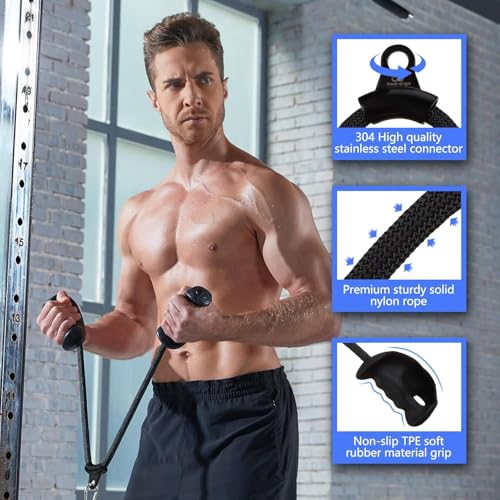 Image of GYMRAT Ergonomic Resistance Band Handles with 2 Carabiners, Heavy-Duty Exercise Handles for Home /Gym Workout Equipment (GYMRAT Black Bicep Rope)