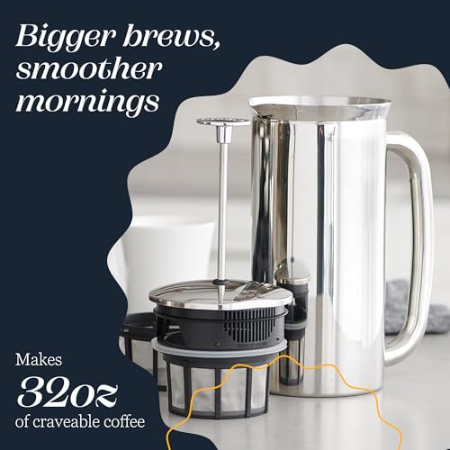 Image of ESPRO P7 French Press, 32oz, Polished, Stainless Steel Coffee Maker | Double Filter Coffee Press, Grit-Free Coffee, Heat Resistant Insulated tea Press, Easy Hot and Cold Coffee Brewer, Tea Brewer