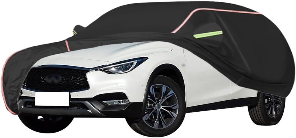 WOLWES Car Covers are Suitable for Infiniti QX30 2017-2019 All-Weather Windproof, Snowproof, Rainproof, UV-Protected and Breathable All-Season Universal with Side Door Zip Oxford Cloth Car Covers (Co