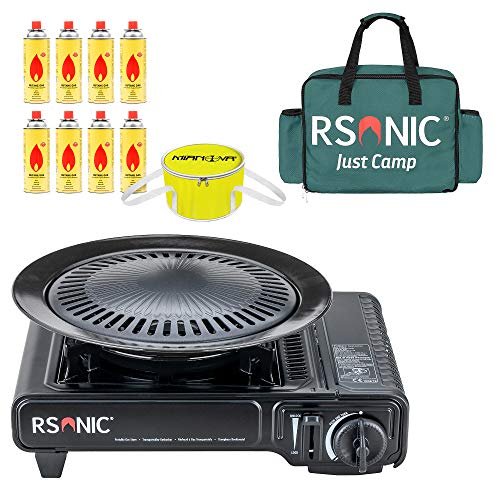 Campingkocher RS-2800 Outdoor Gaskocher Shisha BBQ Anzünder Grill Grillanzünder Kühltasche Gaskartuschen Gas Kocher Herd Set + grüne Tasche +